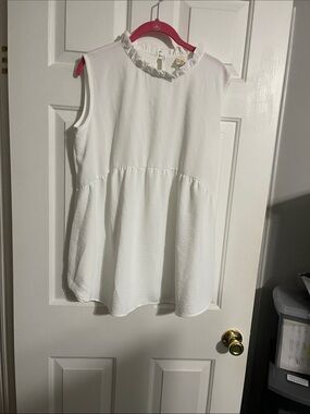 7th Ray White Sleeveless Ruffled Neck Tunic Top